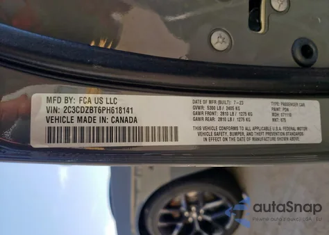 2023 Dodge Challenger R/T z USA, uszkodzony, nr VIN 2C3CDZBT6PH618141